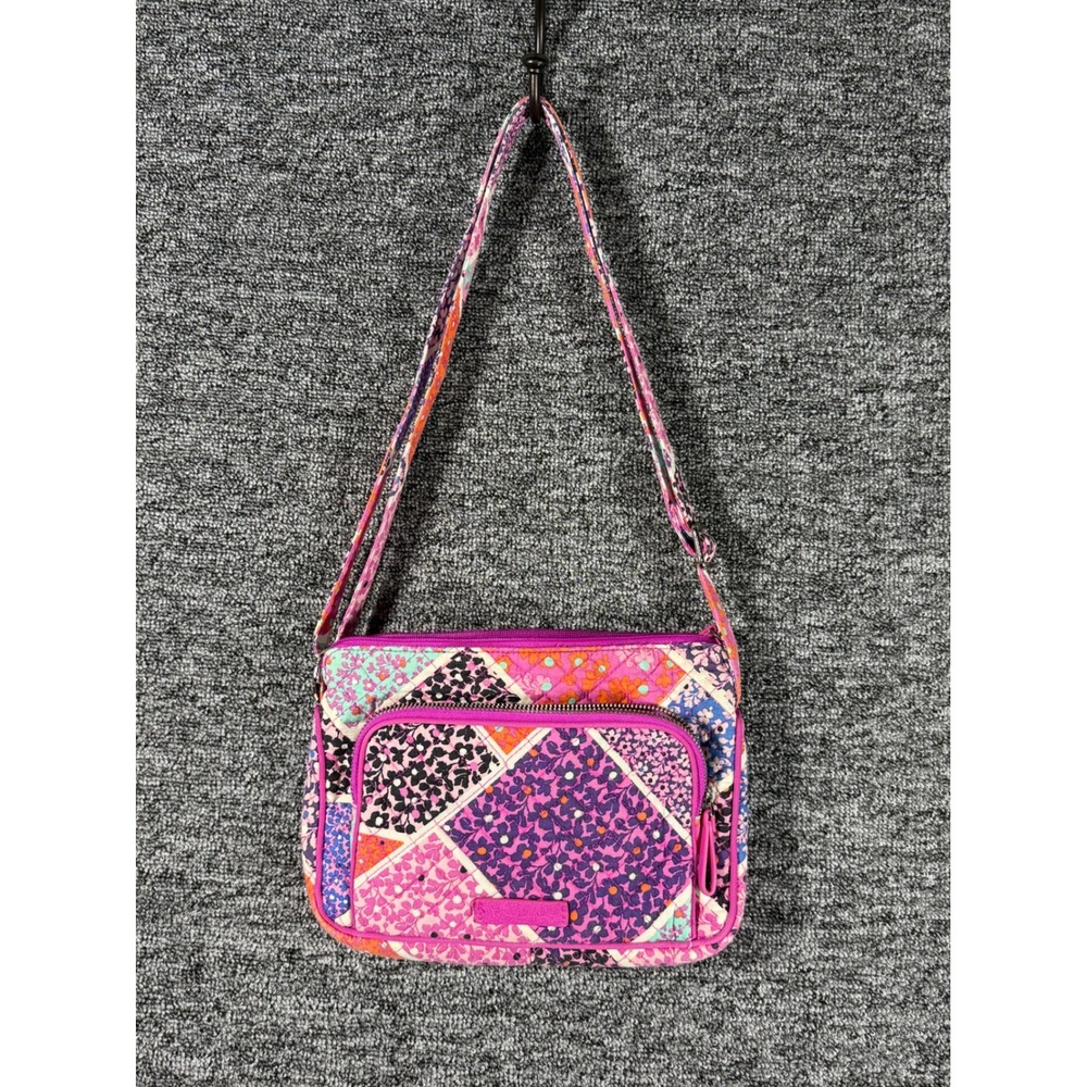 Vera Bradley Crossbody Bag Quilted Patchwork Pink Purple Floral Organizer Purse